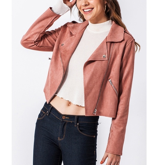 Mauve Moto Jacket Pink Vegan Suede - Picture 5 of 8